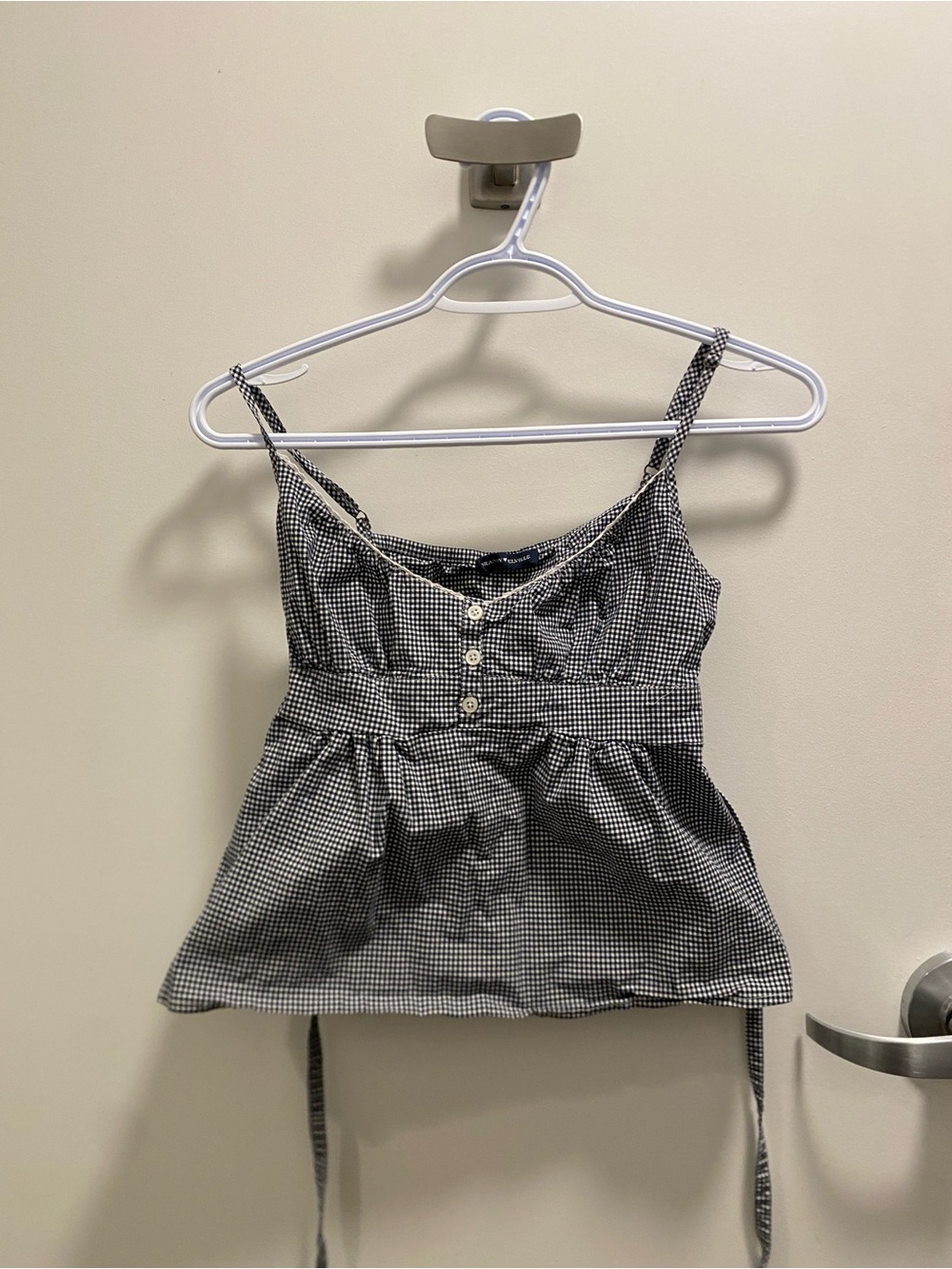 Gingham Button-Front Peplum Cami Top - Black/White